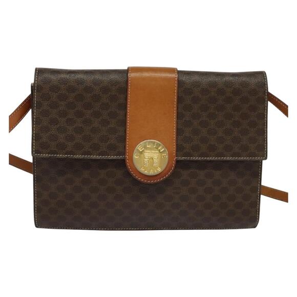 CELINE Macadam Canvas Shoulder Bag Pvc Leather Brown - Picture 2 of 12